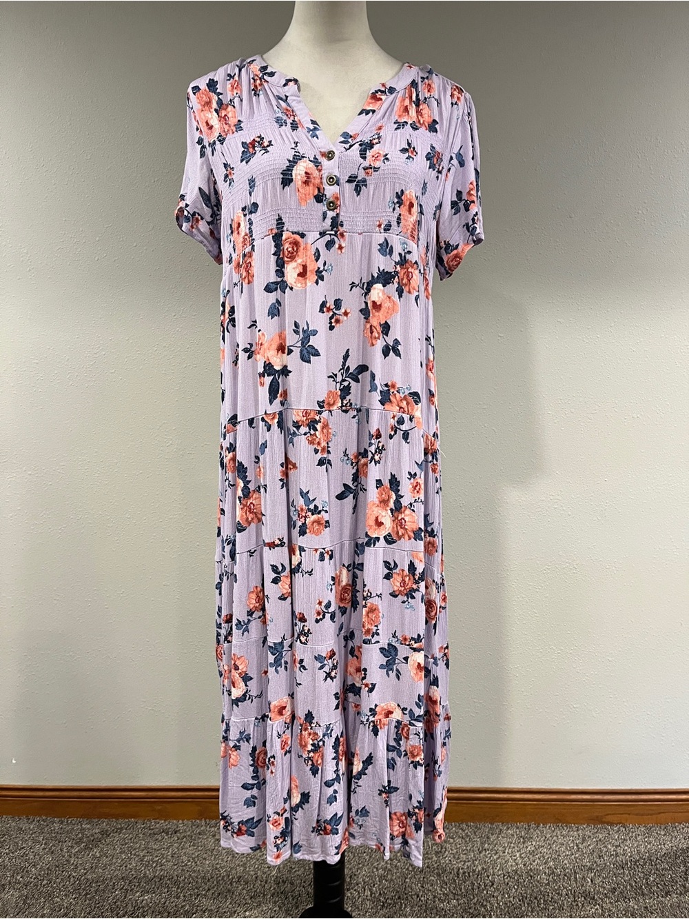 Knox Rose Lavender Floral Tiered Maxi Dress size medium